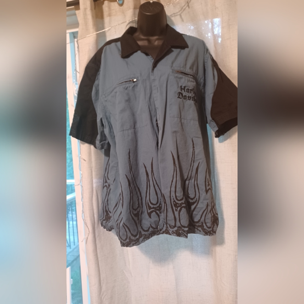 Teal Harley Davidson button up shirt